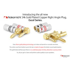 Nakamichi Excel Series 24k Gold Plated Banana Plug 12 AWG - 18 AWG Gauge Size 4mm Speakers Amplifier Hi-Fi AV Stereo Home Theatre Audio Wire Cable Screw Connector 2 Pcs (1-Pair), Right Angle Plug