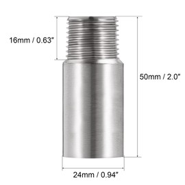 sourcing map Shower Head Extension Arm Stainless Steel 1/2PT Male to 1/2PT Female Thread 50mm Length Cast Pipe Fitting Coupler