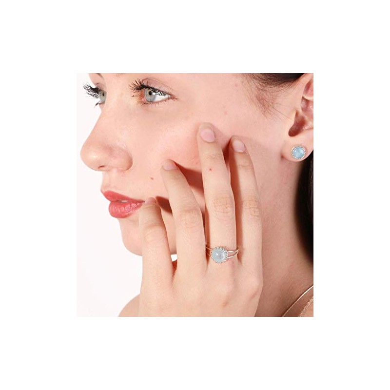 Custom Aquamarine Ring Dainty Natural Aquamarine 8mm Round Stone