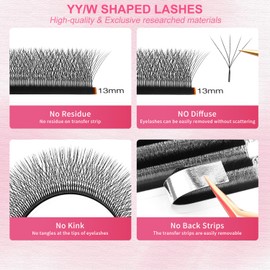 XIUSUZAKI W Lash Extensions Supplies 5D Eyelash Extensions W Shape 0.07mm Thickness D Curl 13mm Premade Fans Easy Fan Lashes Volume Matte Black 12 Rows Crisscross Eye Lashes(W-5D-0.07-D,13mm)