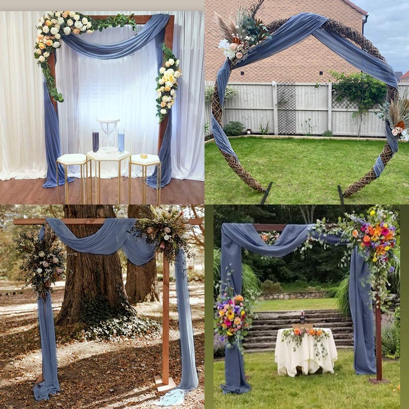 Socomi 3 Panels Dusty Blue Chiffon Wedding Arch Drapes 6