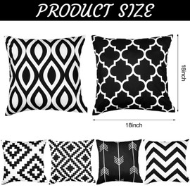 Peerless 6Pack Black White Geometric Pillow Covers 18x18 inches Simple Black White Geometric Pattern Pillowcase Decorative Throw Cushion Covers for Home Bedroom Car Sofa Couch Decor