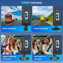 Hodozzy 360° Dash Cam Front and Rear Inside,4 Channel HD 4 * 1080P Dashcam for Cars,3 inch Car Camera with Parking Monitor, Night Vision, G-Sensor, Loop Recording, Wide Angle, 64GB Card