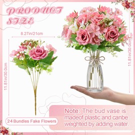 Thiccywoov 36 Pack Artificial Mini Rose Flowers with Vase Bulk, 24 Bundles Silk Rose Flower Artificial Bouquet 12 Plastic Vase with Rope Table Centerpiece Arrangement Wedding Party Deco(Purple)