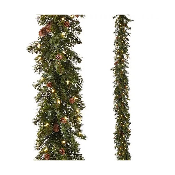 RAZ Imports 9' Pre-Lit Spruce Garland with Pinecones ~~ Holiday