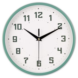 Topkey Silent Round Wall Clock Kitchen 9 Inch Modern style Non-ticking Decorative Bedroom Office Study Room Kitchen Wall Clock- Green