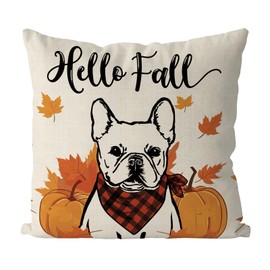 QIONG MENG Fall Pillow Covers 18x18 Inch French Bulldog Throw Pillow Covers Autumn Harvest Dog Pillowcase Farmhouse Home Decorations Sofa Bedroom Cushion Case