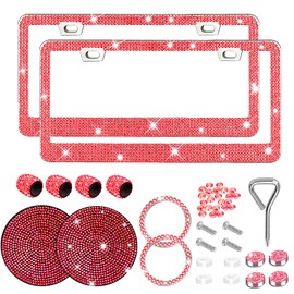 Bling License Plate Frame 2 Pack License Plate License Plate Holder Aluminum Meta License Plate Cover Automotive Universal License Plate Protector Car Number Plate Frames Set (red)