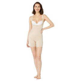 Miraclesuit Extra Firm Tummy Tuck Open Bust Bike Shorts Bodysuit Warm Beige L (Women's 12-14)