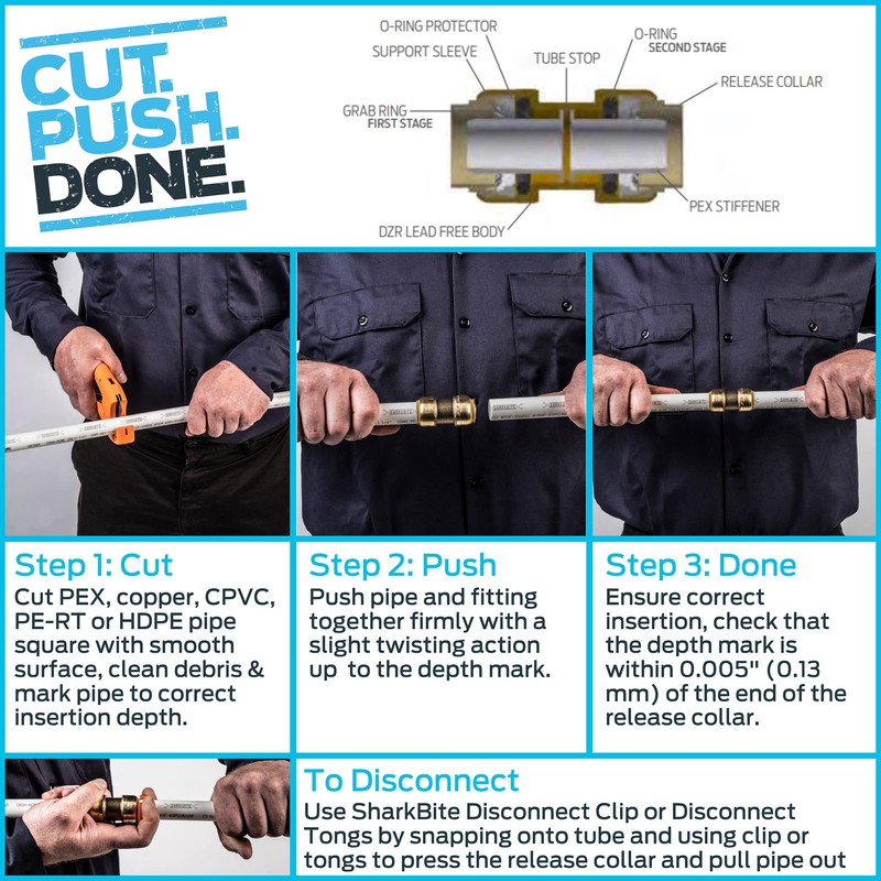 SharkBite 2 Inch 45 Degree Elbow, Push to Connect Brass