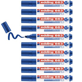 edding 663 Whiteboard Markers - Blue - 10 Whiteboard Pens - Chisel Tip 1-5 mm - Board Marker Wipeable - for Whiteboard, Flip Chart, Magnetic Board, Notice Board, Memo Board - Sketchnotes - Refillable