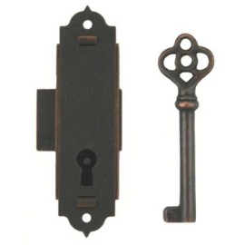 Antique Narrow Cabinet Door or Grandfather Clock Case Lock w/Skeleton Key | L-5