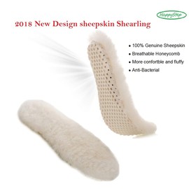 Happystep Genuine Sheepskin Lambswool Cushioning Shearling Winter Insoles with Honeycomb Sporting Sole (Women 9)