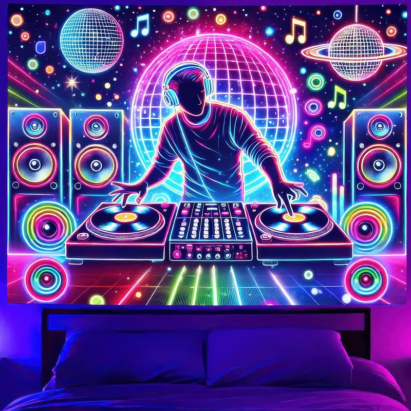 BlissYard Blacklight Tapestry DJing Black Light Hanging Backdrop DJ Music