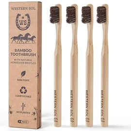 Western SOL Horse Bristle Bamboo Toothbrushes (4-Pack) – Luxury Toothbrush - Plastic-Free, Biodegradable, Eco-Friendly – No Chemicals