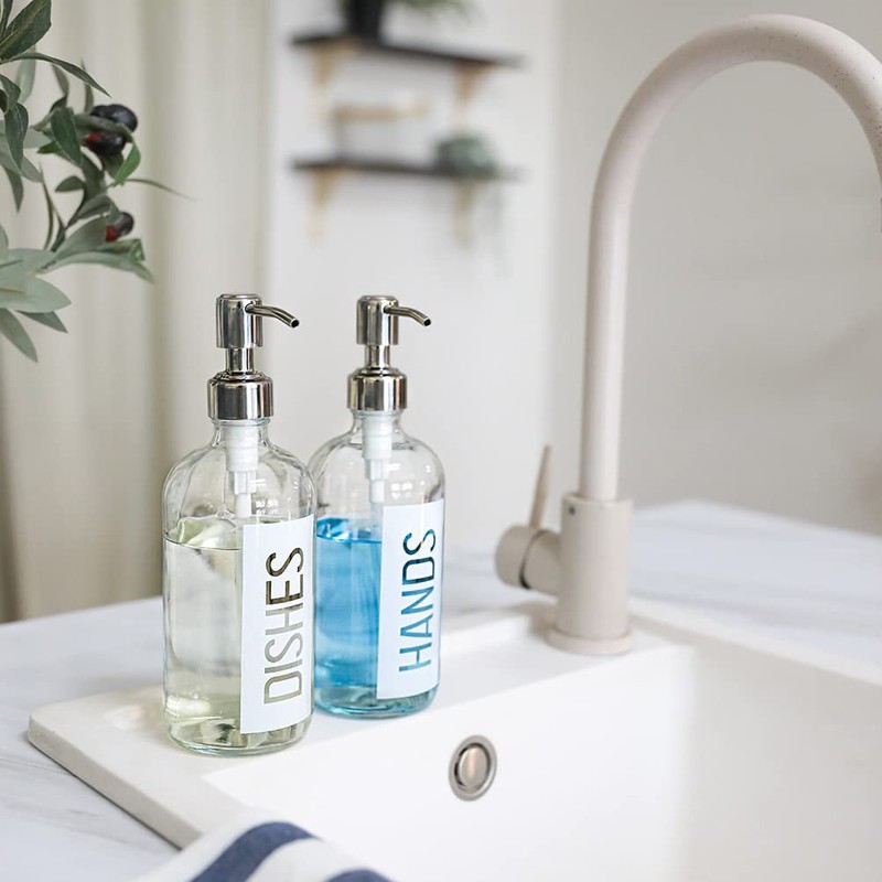 JASAI 2Pack 18OZ Glass Soap Dispenser with Rustproof 304 Stainless