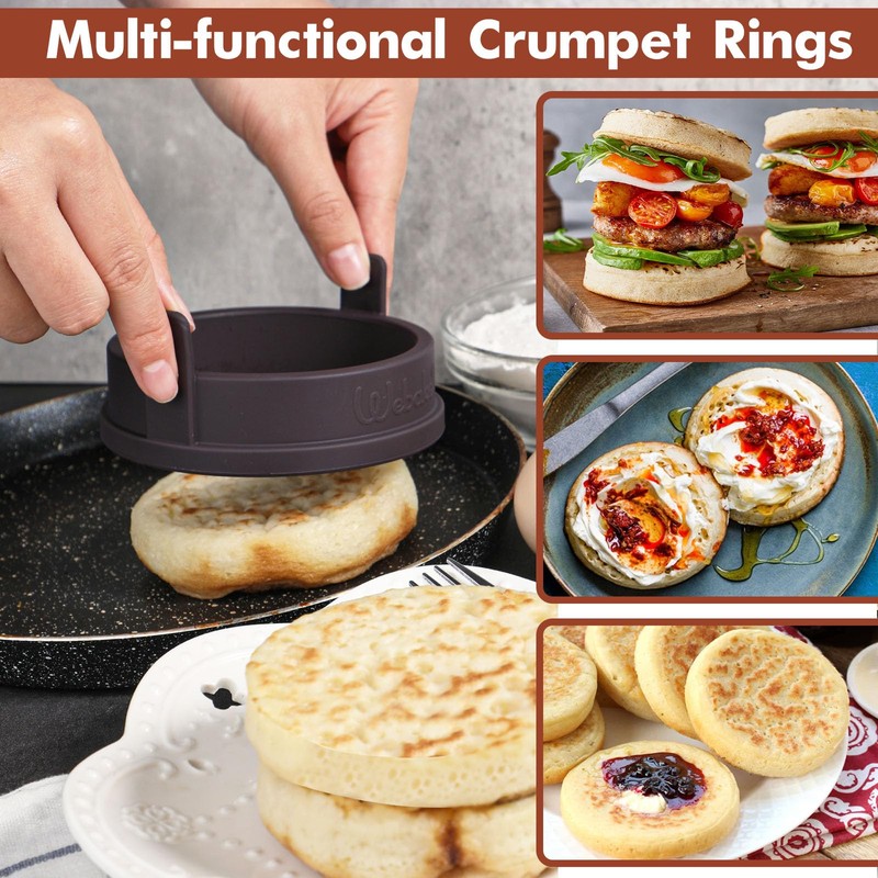 Webake Silicone Crumpet Rings Nonstick 3.5 inch Standard Size English