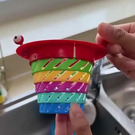 Adjustable Rainbow Sink Strainer for Kitchen Sink Strainer Foldable Prevent Clogging Colorful Cute Plastic Food Debris Catcher Sink Drain Basket for Kitchen