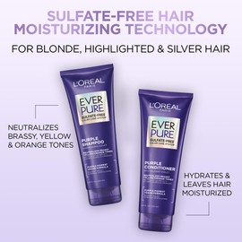 L'Oreal paris EverPure Sulfate-Free Purple Shampoo for Toning Blonde, Bleached, Brown Highlighted, Silver and Gray Hair, With Purple Pigments, 200ml