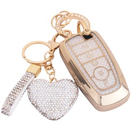 Meruns for Ford key fob cover with Diamond Bling Keychain, Car Accessories Shell for Explorer Fusion Escape Edge Expedition Bronco F150 F250 F350 F450 F550 Maverick Mustan,Gold Clear