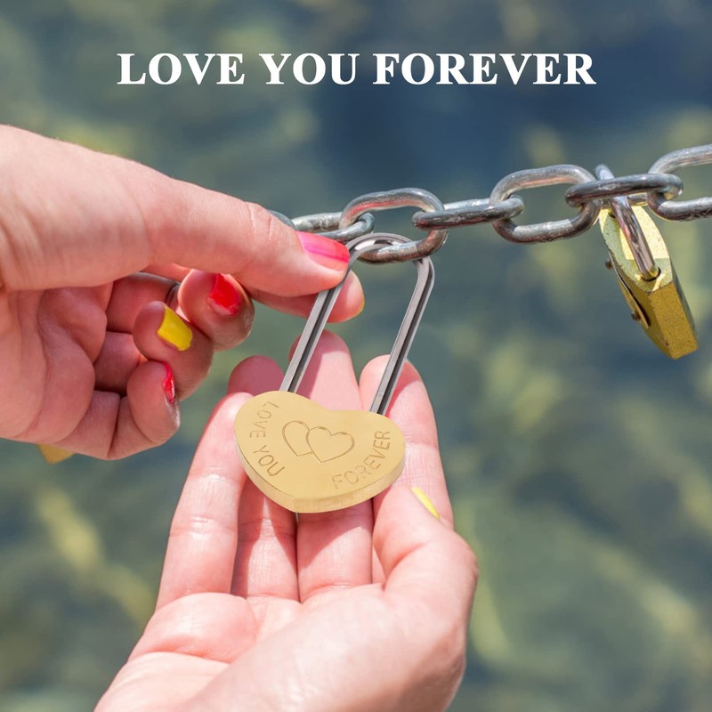 VeYocilk 2PCS Love Lock Single Heart Gold Padlock:3.5" 50mm Engraved