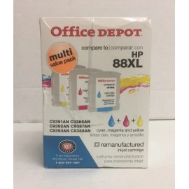 For HP NEW OFFICE DEPOT MULTI VALUE PACK HP 88XL CYAN MAGENTA YELLOW INK CARTRIDGE 3 PK
