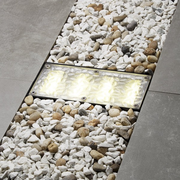 Solar Brick Landscape Path Light, 8x4 Recessed Polyresin Paver, 12 Warm White LEDs, Waterproof, Outdoor Use, No Wires or Plugs - Rechargeable Battery Included