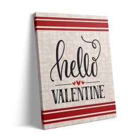 Valentine's Day Canvas Wall Art Rustic Farmhouse Hello Valentine Pictures Print, Romantic Typography Sign, Vintage Valentine Picture Wall Art, Cute Love Wall Decor for Bedroom Living Room 16x20inch