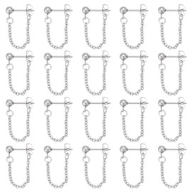 UNICRAFTALE 10 Pairs Stainless Steel Ball Earrings with Chain Balls Stud Earrings Dangle Earrings Metal Ball Stud Earrings with Ear Nut Earrings for Women Gifts DIY Jewellery Making