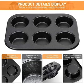 N.E.W 2 Pack Deep Sturdy Muffin Fairy Cake 6 Cup Non Stick Baking Tray Tin for Yorkshire Pudding Pies, Cupcakes, Muffin and Brownies, Carbon Steel