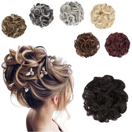Elaine Big Messy Bun Extension Curly Hair Buns Hair Pieces for Women Synthetic Wavy Large Scrunchies Thick Updo Ponytail (Dark Brown -#98)