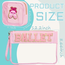 BuyCard 2 Pcs Ballet Gifts Cosmetic Makeup Bag with Chenille Letter Patch, Clear Pouch PVC Organizer Purse, Waterproof Travel Bag, Portable Toiletry Storage Bag for Her Girls Friends Women, Pink,