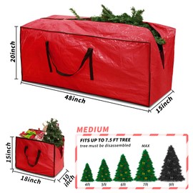 RICHIE Christmas Tree Storage Bag 7.5 ft (3pc Set), Fits Up to 7 Foot Artificial Trees, Plastic Water Resist Xmas Tree Bag, Reinforced Handles&Zippered&Durable, Holiday Decoration Storage Bags, Red
