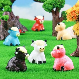 Haohaiblooms Mini Highland Cow Figurines - Cute Resin Cow Statues, Miniature Animal Sculptures, Fairy Garden Decor, Micro Landscape Ornaments, DIY Crafts, Gift for Animal Lovers（6Pcs Colors）