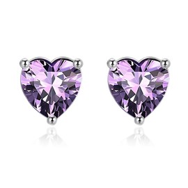 Zolkamery Earrings Silver 925 Stud Earrings, 925 Sterling Silver Birthstone Stud Earrings for Women Girls, Heart Stud Earrings with Zirconia, 6 mm Small Sleeping Cartilage Stud Earrings with Gift Box,