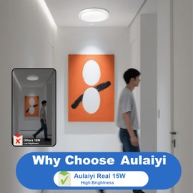 Aulaiyi Lamp with Motion Sensor Indoor, LED Ceiling Light with Motion Sensor Radar Sensor, Ultra Flat Light for Hallway, Stairs, Kitchen, Balcony, Storage Room, 4000 K, Neutral White, Diameter 23 cm