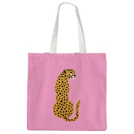 OTOUO Coquette Cheetah Leopard Canvas Tote Bag,Preppy Pink Cheetah Shoulder Bag Gifts for Women Girls,Leopard Reusable Grocery Shopping Bags
