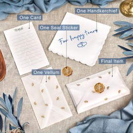 W&F GIFT Handkerchief - 12" x 12" - Something Blue for Bride on Wedding Day - Fun Gift - Gold Olive Leaf, For Happy Tears, 6" x 6"