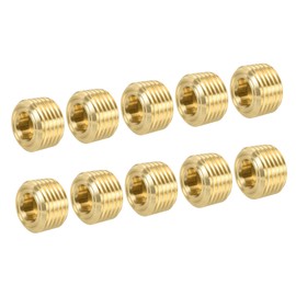 sourcing map Pack of 10 Brass Pipe Plugs 1/8 Inch NPT Male Thread Hexagonal Inner Head Plug Connection for Water Air Fuel Piping