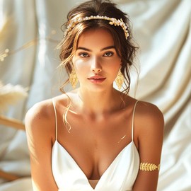 Sixexey Greek Goddess Costume Accessories Golden Leaves Headband Laurel Leaf Upper Arm Cuff Earring Jewelry Rome Toga Party Costume Accessories for Women(3pcs)