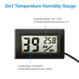 Digital Meter with Wire – LCD Temperature Humidity Hygrometer for Vivarium & Reptile Enclosures – Black [TH10]