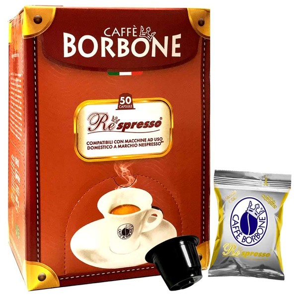 Caffè Borbone Respresso Espresso Capsules, 50 Capsules - Miscela Oro Gold Blend – Nespresso Machine Compatible – Intensity 7.5/10, Sweet and Refined – Made in Italy