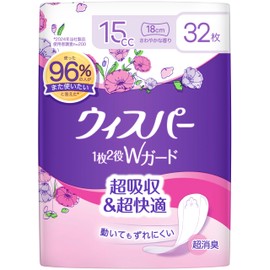 Whisper 1-piece 2-in-1 W-Guard 15cc 32 pieces (Absorbent Napkin Urinary Leakage Pad for Women) [Discharge & Moisture Care]