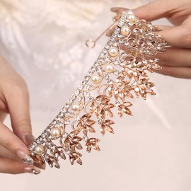 Rannyrena Silver Crystal Crown Tiara for Women Glitter Rhinestone Bridal Wedding Crowns Headband with Pearl Princess Quinceanera Headpieces for Birthday Prom Pageant Party