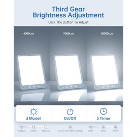 SUXIO Light Therapy Lamp - 10000 Lux Therapy Lights, 3 Timing & Mode Happy Lamp, Touch Control Daylight Lamp with Memory Function, Portable Light Therapy Box for Home/Office Use As Lift Mood