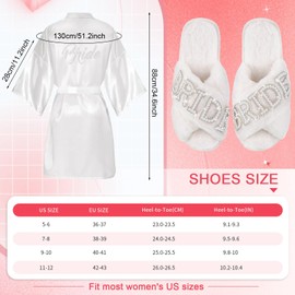 Bunnycool 4 Pcs Bridal Shower Gift Set Include Bride Robes White Slippers Canvas Tote Bag Makeup Bag for Bride Wedding Party(Size 10-11)
