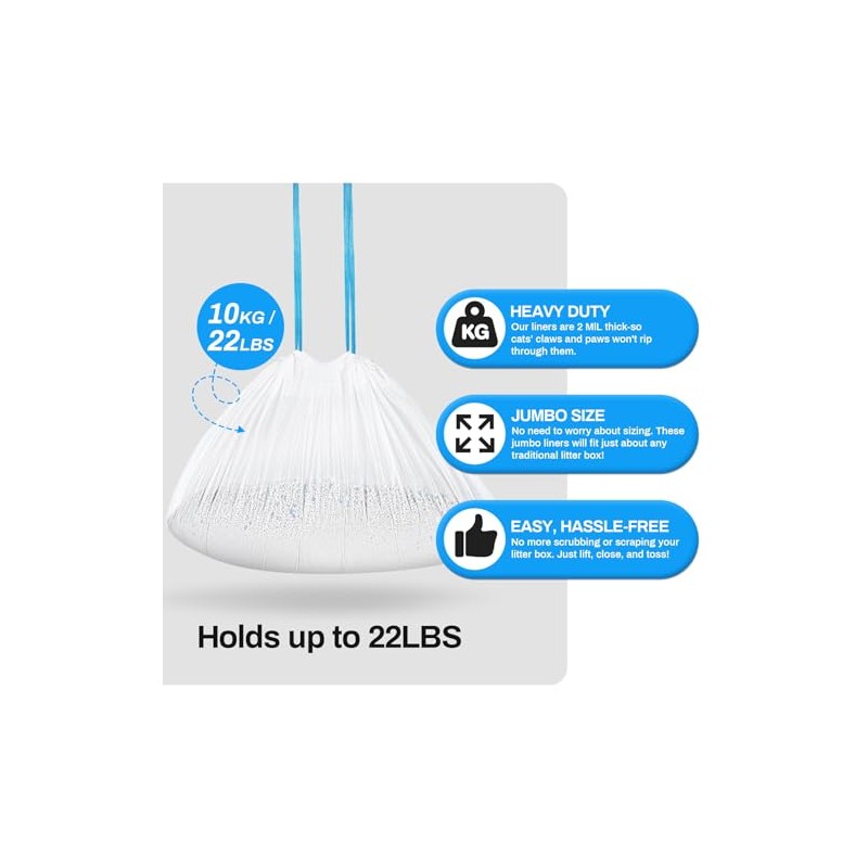60 Pack Cat Litter Liners with Drawstring, Heavy-Duty for M4