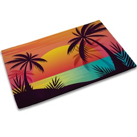 TUBAMQ Tropical Palm Tree Door Mat,17 x 30 Inch Sunset Welcome Doormat Decorative Home Floor Mat,Non Slip Rubber Water Absorption for Outdoor Indoor Entrance Decor
