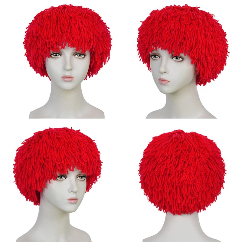 3Pcs Rag Doll Wig Women Red Yarn Cosplay Wigs Short