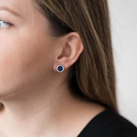 MATERIA Women's Stud Earrings 925 Silver – Gemstone Stud Earrings with Cubic Zirconia – 5 Colours with Gift Box, Silver